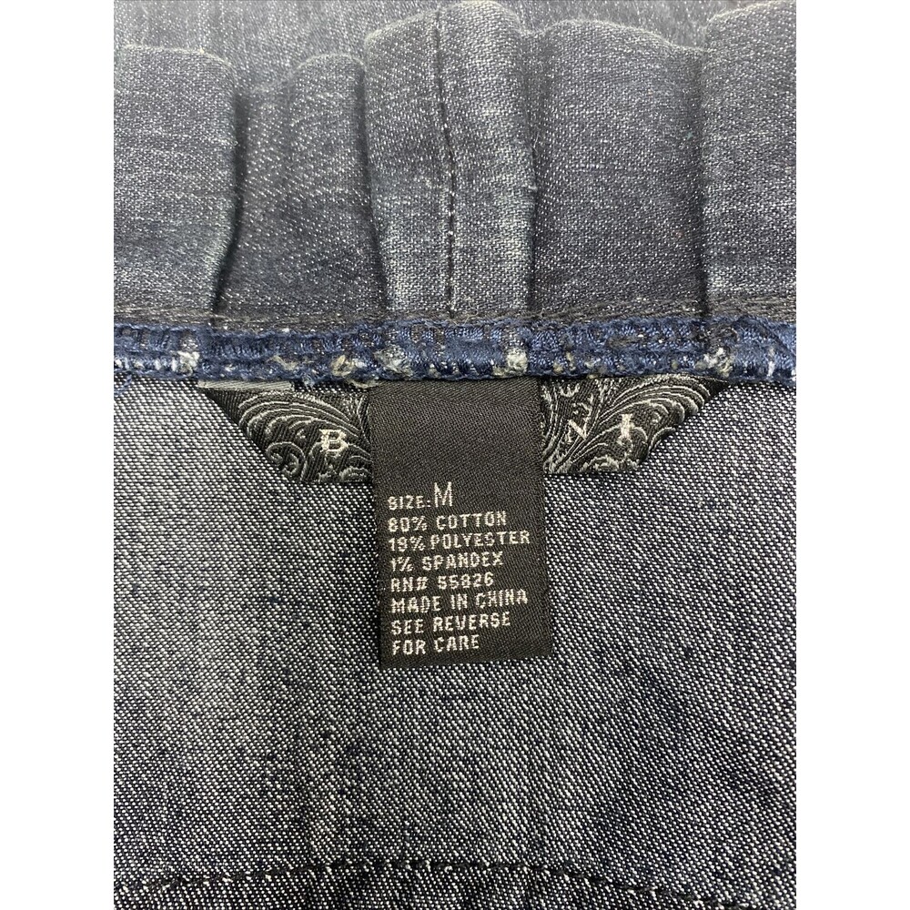 Baccini Denim Jacket Womens Size M Cotton Stretch Ruffled Open Front Dark Wash - Picture 8 of 12